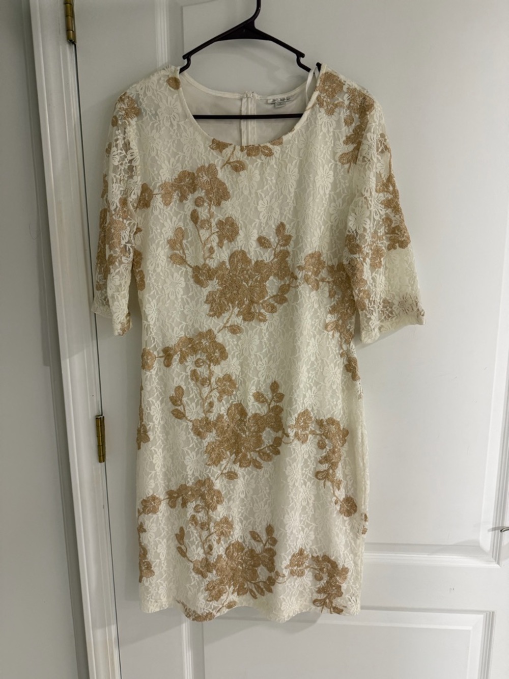 White and gold lace flower dress